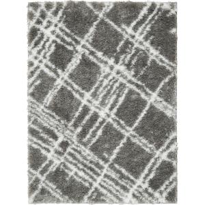 Tapis shaggy abstrait motif géométrique gris - 67x90 cm