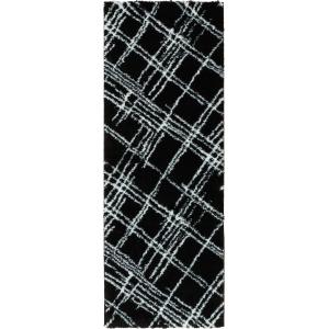 Tapis shaggy abstrait motif géométrique noir - 67x90 cm