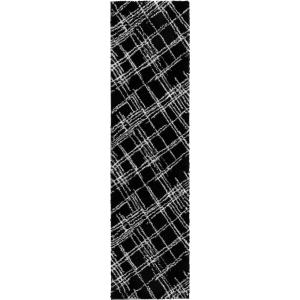 Tapis shaggy abstrait motif géométrique noir - 80x300 cm