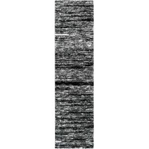 Tapis shaggy abstrait style moderne noir - 80x300 cm