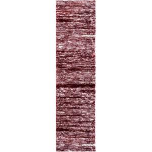 Tapis shaggy abstrait style moderne rouge - 80x300 cm