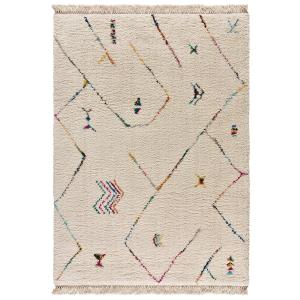 Tapis shaggy avec franges en blanc à motifs multicolore, 20…