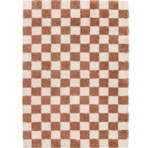 Tapis shaggy damier écru terra cotta 160x230