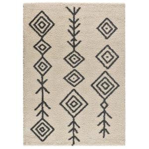 Tapis shaggy ethnique blanc/crème/noir 160x230 cm