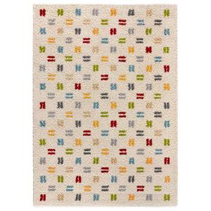 Tapis shaggy géométrique à motifs multicouleur/blanc, 133x1…