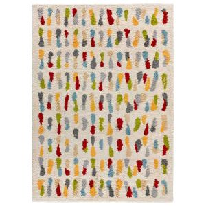 Tapis shaggy géométrique à motifs multicouleur/blanc, 80x15…