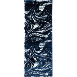 Tapis shaggy moderne design bleu - 67x180 cm