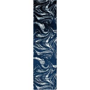 Tapis shaggy moderne design bleu - 80x300 cm
