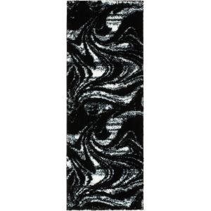 Tapis shaggy moderne design noir - 67x90 cm