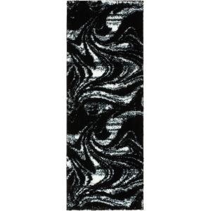 Tapis shaggy moderne design noir - 80x150 cm