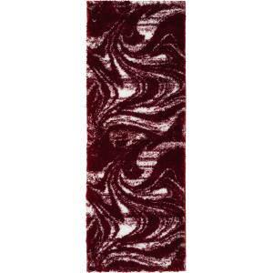 Tapis shaggy moderne design rouge - 80x150 cm