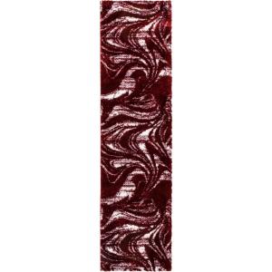Tapis shaggy moderne design rouge - 80x300 cm
