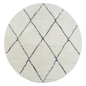 Tapis Shaggy moderne poils longs, blanc noir, 160 cm rond