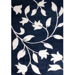 Tapis shaggy motif fleur bleu - 120x160 cm
