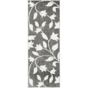 Tapis shaggy motif fleur gris - 80x150 cm