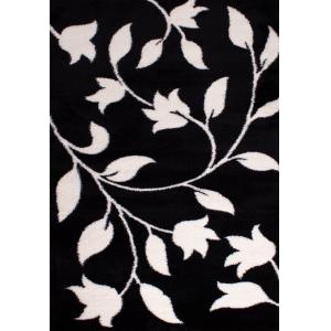 Tapis shaggy motif fleur noir - 120x160 cm