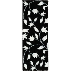 Tapis shaggy motif fleur noir - 67x90 cm