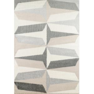 Tapis shaggy motif graphique beige, gris et ivoire - 200x29…
