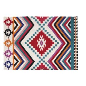 Tapis style berbère tufté en laine rose, bleu, écru et oran…