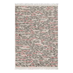 Tapis tissé main pure laine à franges rouge et noir fond be…