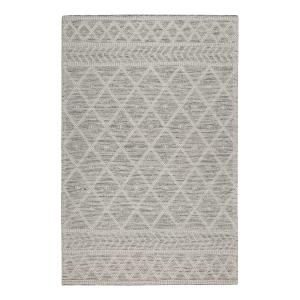 Tapis tissé main pure laine et coton mélangé gris et blanc…