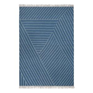 Tapis tissé main pure laine vierge bleu à franges 160x230