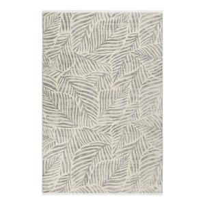 Tapis tissé plat thème feuillage gris fond beige à franges…