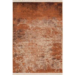 Tapis vintage avec franges orange rouille beige 120x170