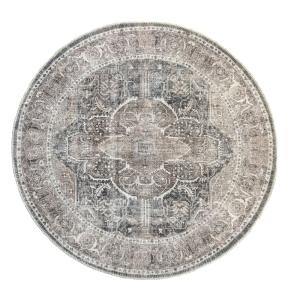 Tapis vintage salon, gris, 120 cm, rond