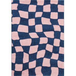 Tapis vintage style année 70 à motif damier Bleu - 120x160