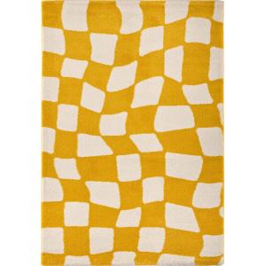 Tapis vintage style année 70 à motif damier jaune 120x160