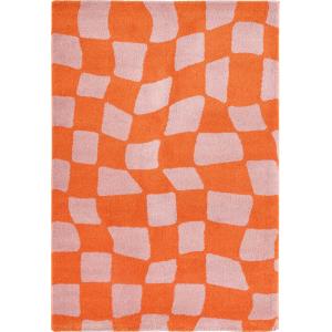 Tapis vintage style année 70 à motif damier Orange 120x160