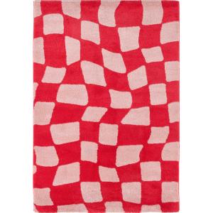 Tapis vintage style année 70 à motif damier rouge 160x230