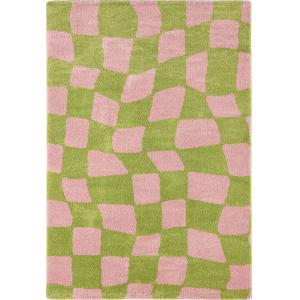 Tapis vintage style année 70 à motif damier vert 120x160