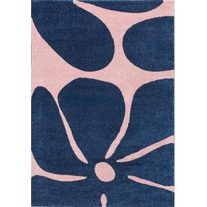 Tapis vintage style année 70 à motif fleur Bleu - 80x140
