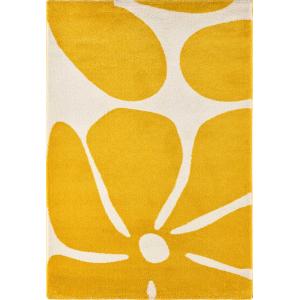 Tapis vintage style année 70 à motif fleur jaune 80x140