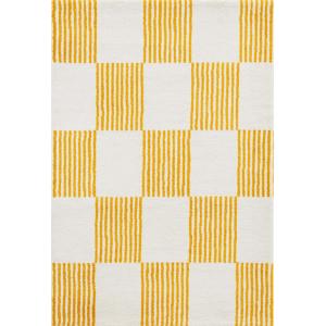 Tapis vintage style année 70 damier rayures Jaune 240x340