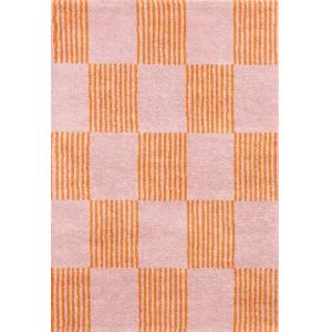 Tapis vintage style année 70 damier rayures Orange 240x340