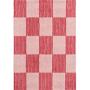 Tapis vintage style année 70 damier rayures Rouge - 200x280
