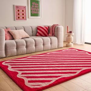 Tapis vintage style année 70 Rouge à rayures - 200x280 cm
