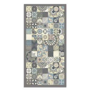 Tapis vinyle carreaux ciments cuisine bleu 80x250cm