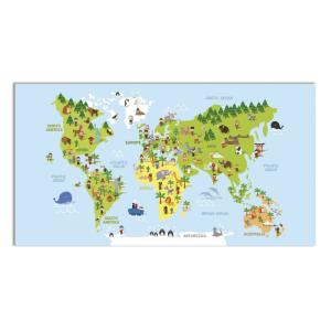 Tapis vinyle carte du monde d'animaux enfants 120x170cm