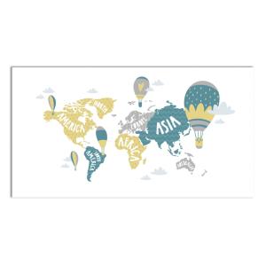 Tapis vinyle carte du monde montgolfières 120x170cm
