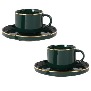 Tasse à café en porcelaine verte et dorée