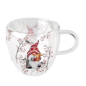 Tasse à thé en verre double paroi lutin de Noël 200 ml