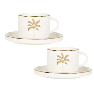 Tasse à thé et soucoupe en porcelaine blanche motif palmier…