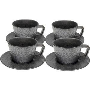 Tasse avec coupelle en grès noir - Lot de 4