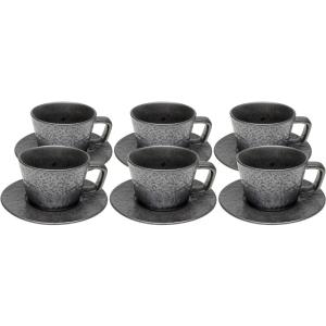 Tasse avec coupelle en grès noir - Lot de 6