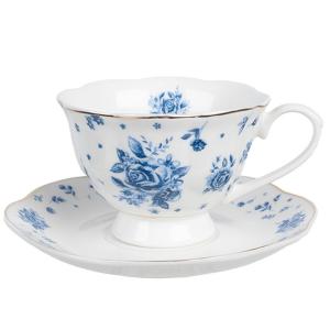 Tasse avec dessous de tasse en porcelaine blanche motif fle…