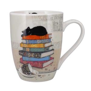 Tasse en porcelaine chaton sur pile de livres 340 ml